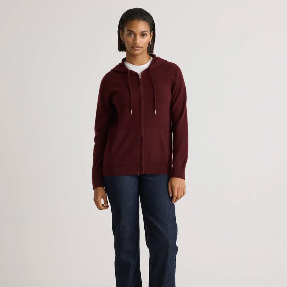 Quince Mongolian Cashmere Full-Zip Hoodie Rich Burgundy Size Medium